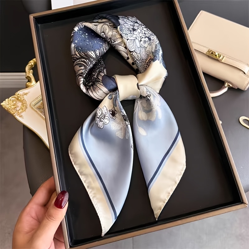 E-shop Modischer Schal mit Blumenmuster, Größe 27,5 Zoll, mit glatter Textur, vielseitig einsetzbar, geeignet für alle Jahreszeiten