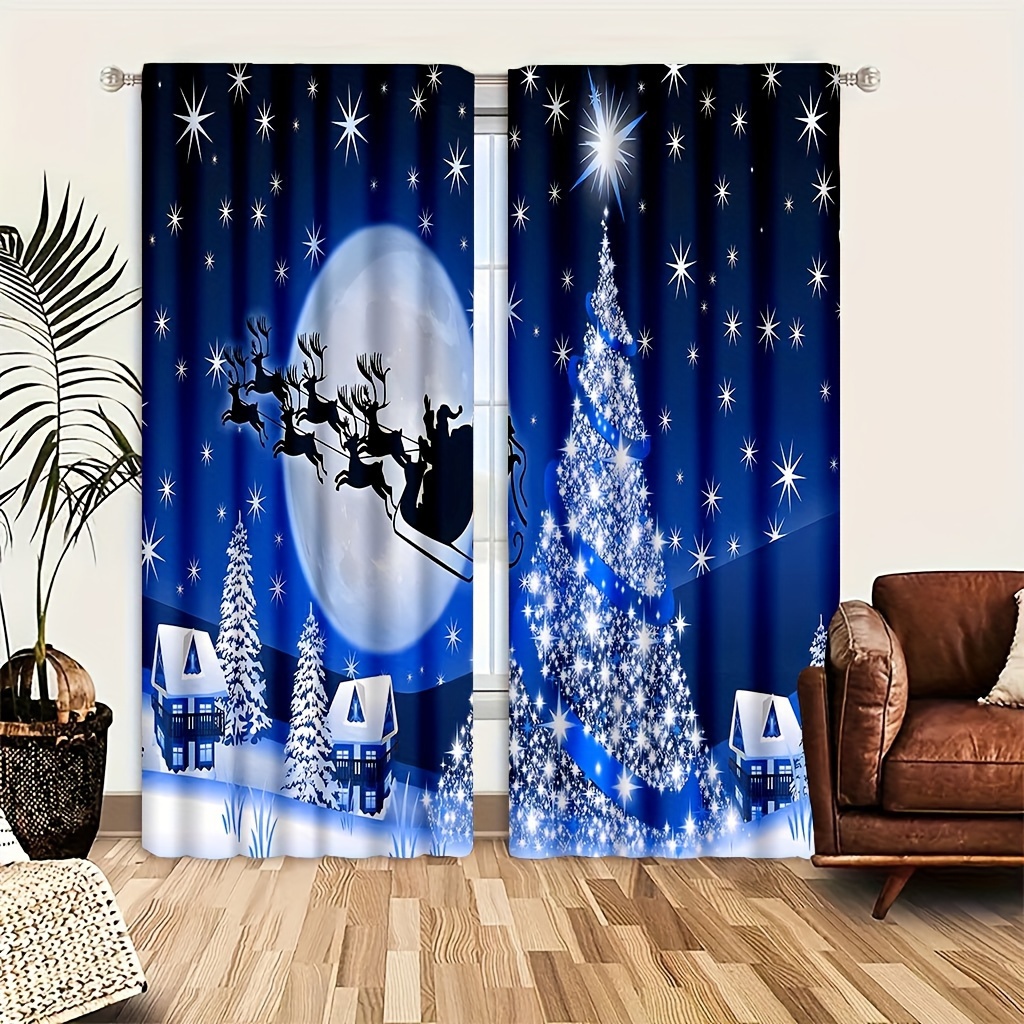 

Santa & Christmas Tree 2pcs Curtain Set - Machine Washable, Bedroom, Living Room & Dining Decor