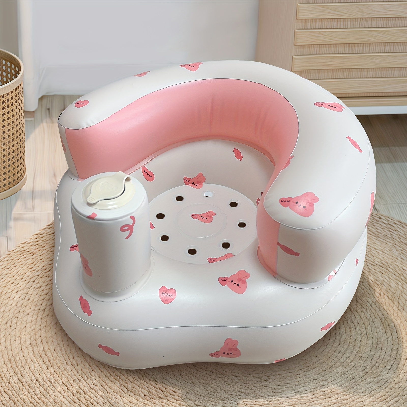 1 Portable Breathable Inflatable Baby Seat Cushion, Made Of Pvc With Built-in Air Pump, Suitable For Newborns Aged 0-6 Months For Home And Outdoor Use