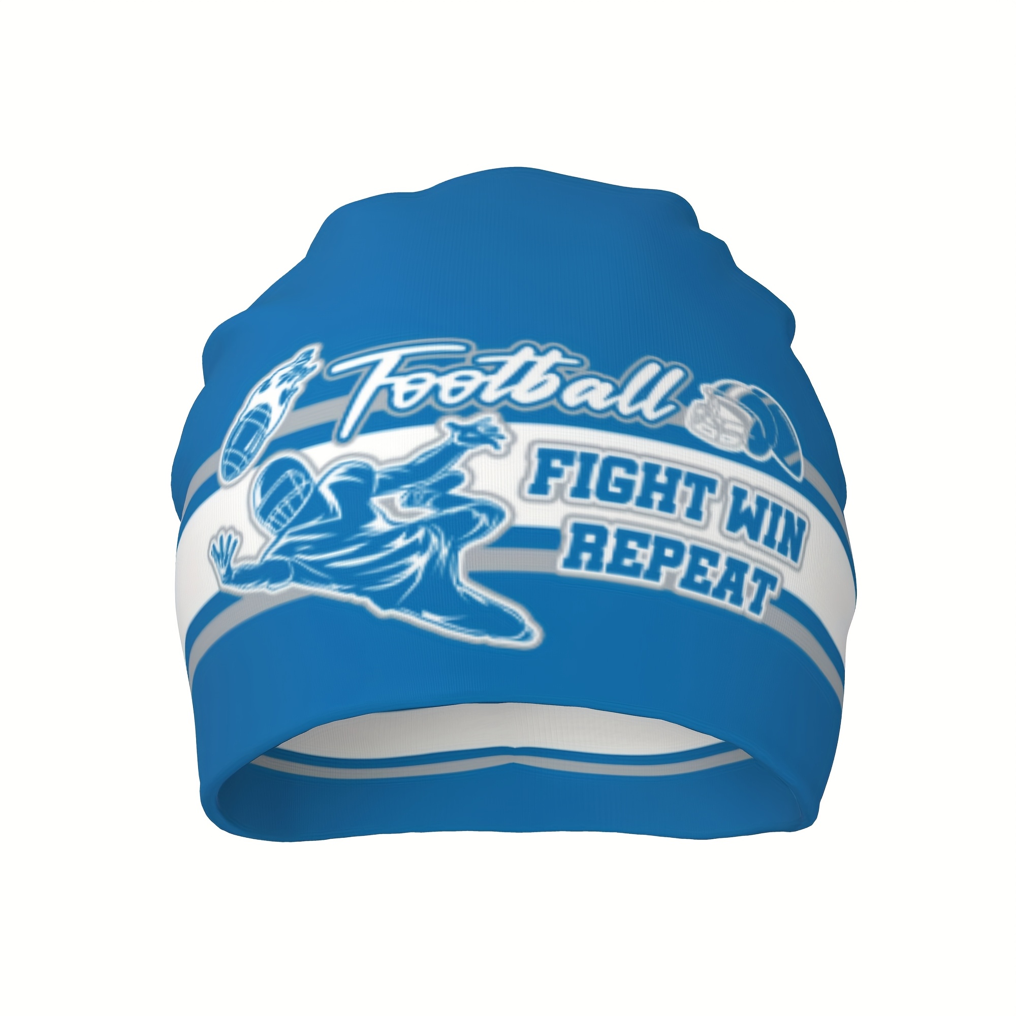 TEMU Football Team Beanie - Classic Football Game Colors Skull Hat - Blue & Silvery Design Warm Winter For Fans