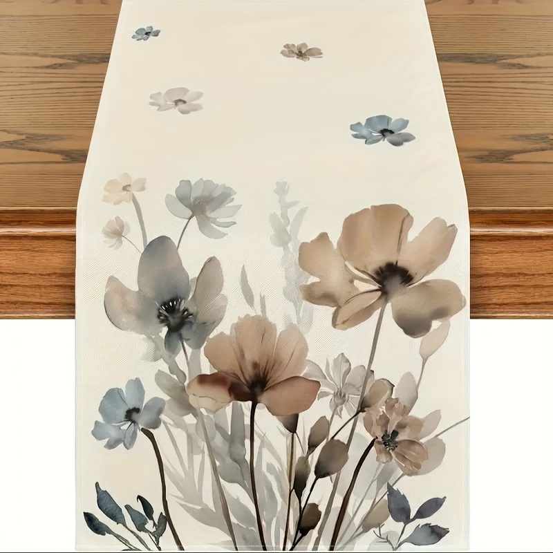 

1pc Vintage Floral Table Runner - , Washable Polyester Tablecloth With Daisy, Sunflower, Lavender Print For Celebrations, Birthday Parties, Home Kitchen Decor - Woven Rectangular Table Flag