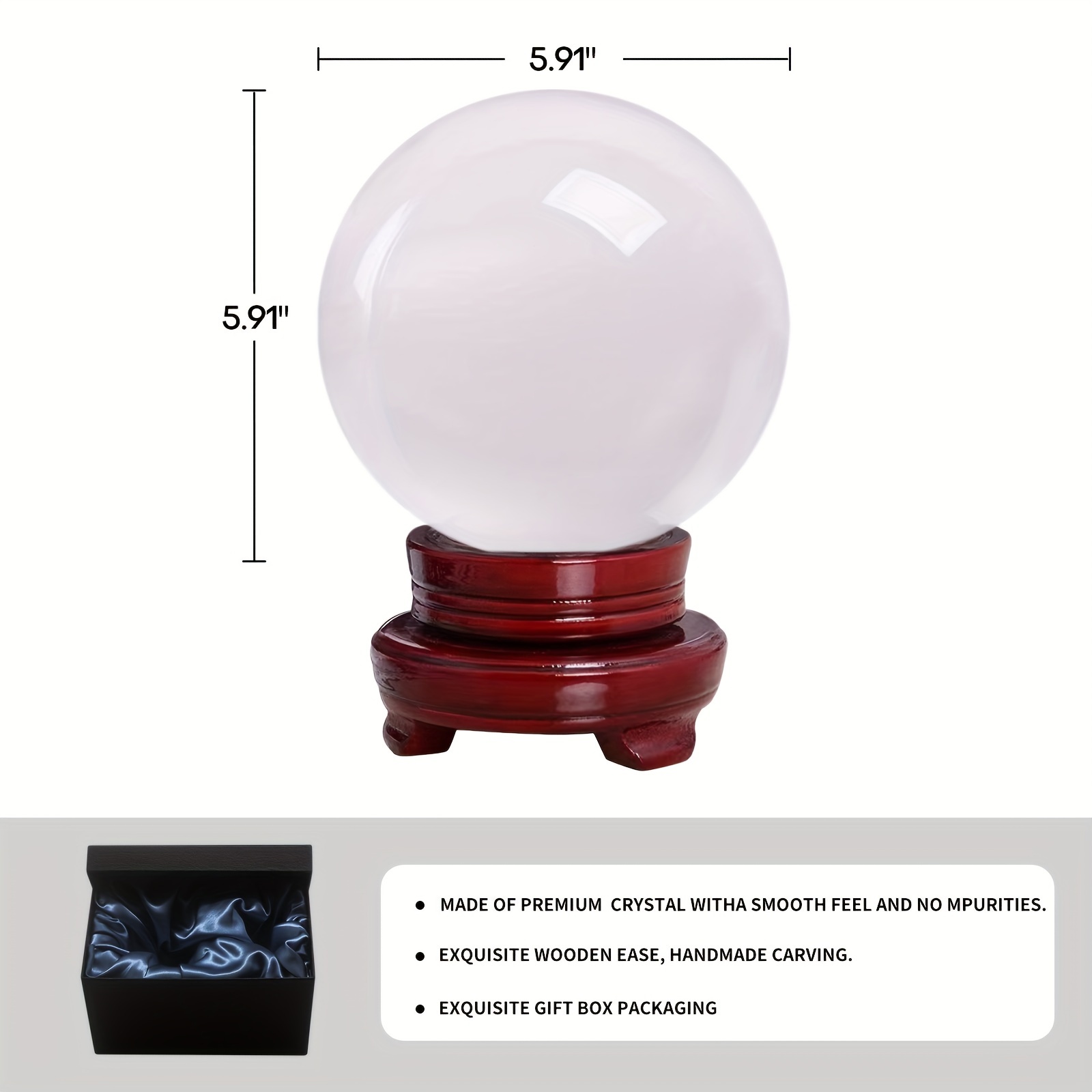 TEMU K9 Crystal Ball 150mm Ball Artificial Glass Crystal Ball Large Crystal Orb Prop Glass Sphere With Wooden Stand For Gift Photography Home Decor