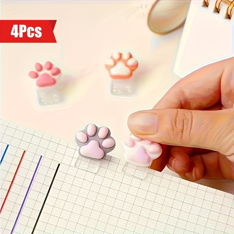 TEMU 【4個セット】可愛い猫の肉球 ミニバインダー - かわいいブックマーク ジャーナルクリップ オフィス用品 文房具クリップ