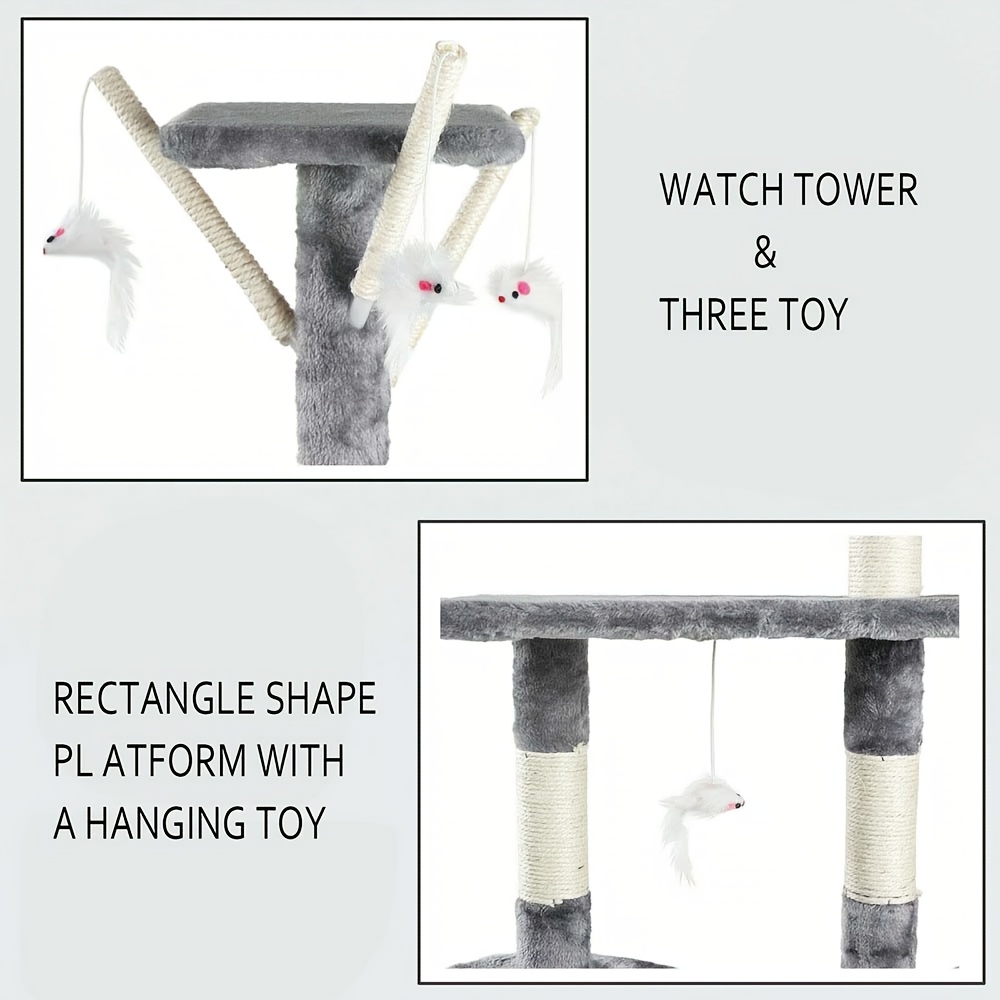 140cm Turn pentru Pisici cu Scară, Turn de Cățărat pentru Pisici, Mobilier de Activitate pentru Animale de Companie, Casă de Joacă, Pat Pufoasă Detașabilă, Gri