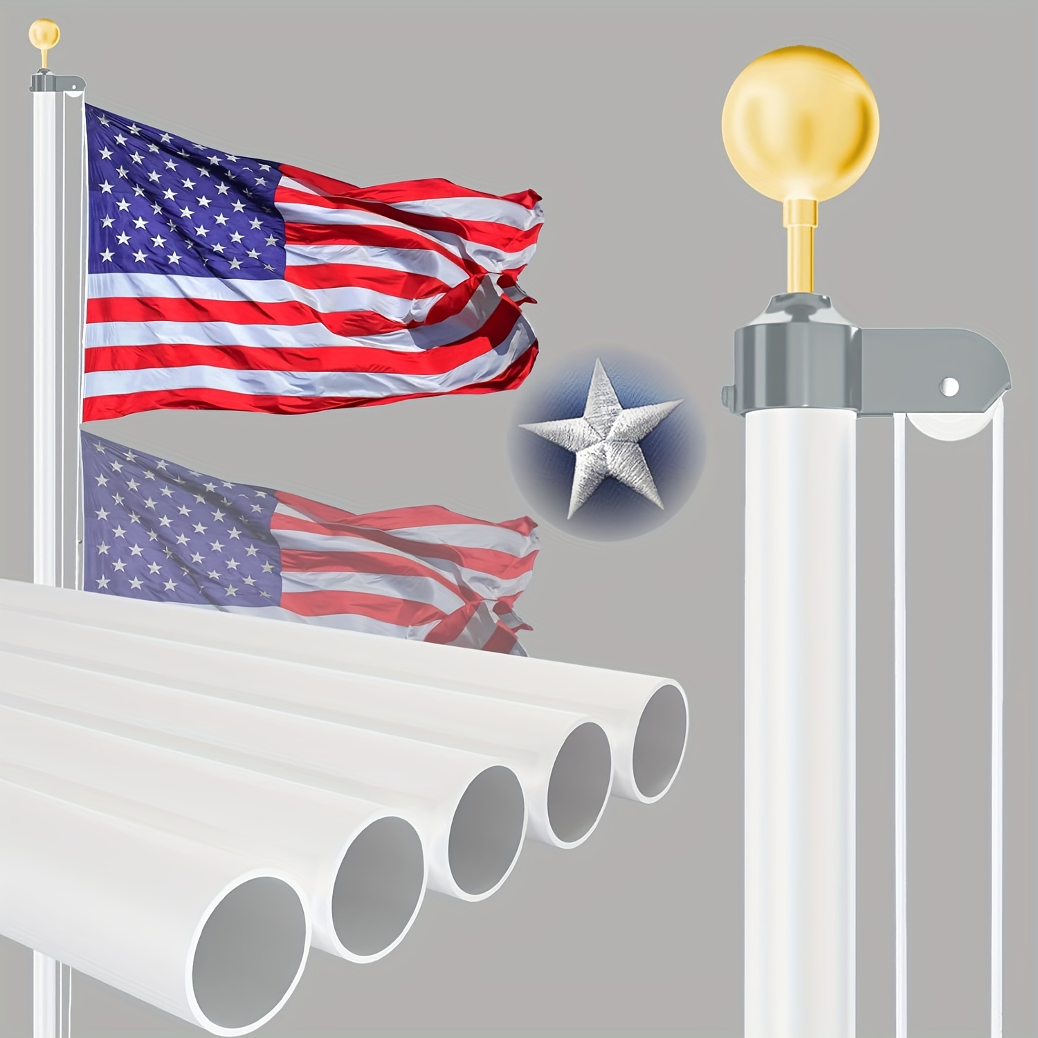 

Heavy Duty 25ft Flag Pole -13 Gauge Extra Thick Aluminum Flagpole Kit For House Yard - 100 Mph Wind Tested.