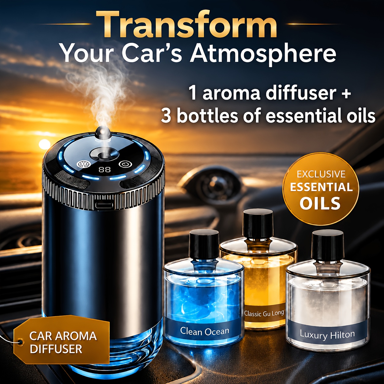 TEMU 4pcs Set: Rechargeable Car Scent Diffuser And Smart Air Freshener. Ideal For Cars, Offices, And Bedrooms. Features A Starry Sky Projection Light