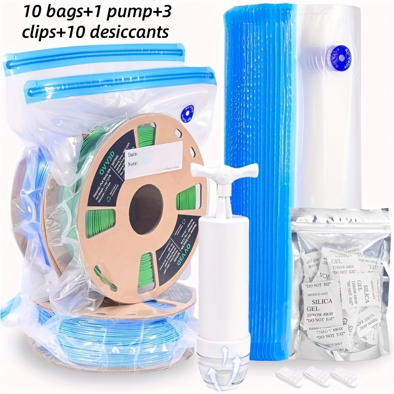 TEMU 10 Bags + 1 Manual Pump / 20 Bags, Large Size 12.6x13.39 Inch Filament Storage Bags, 3d Printer Filament Storage 10/20 Bag Vacuum Sealing Kit