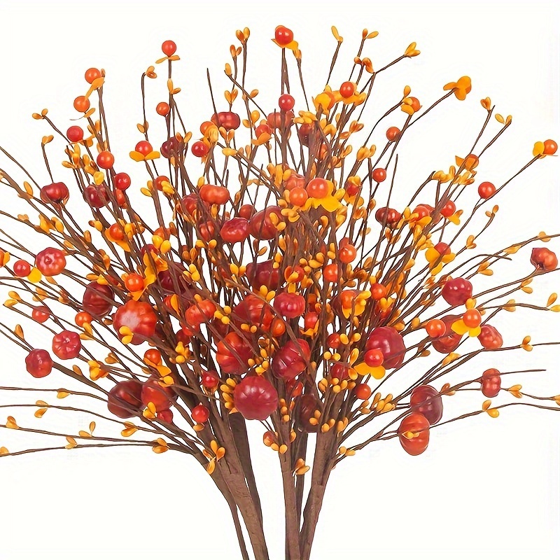 

42" Autumn Harvest Artificial Berry Stems - Faux Orange Pumpkin Branches For Thanksgiving, & Christmas Decor | Perfect For Farmhouse Indoor Display Pumpkin Decor Pumpkin Decorations