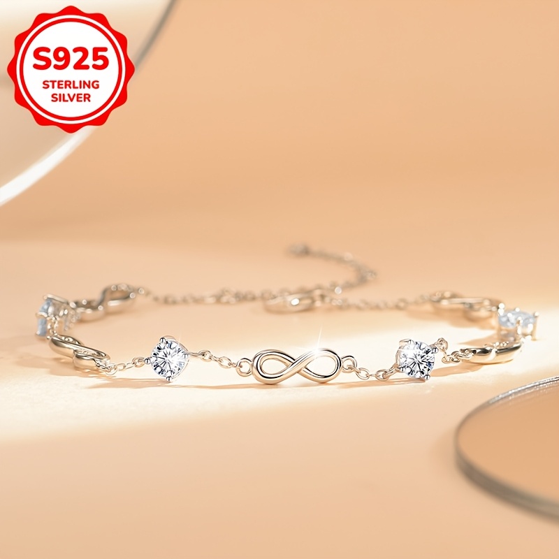 925 Silver Infinity Bracelet February Birthstone