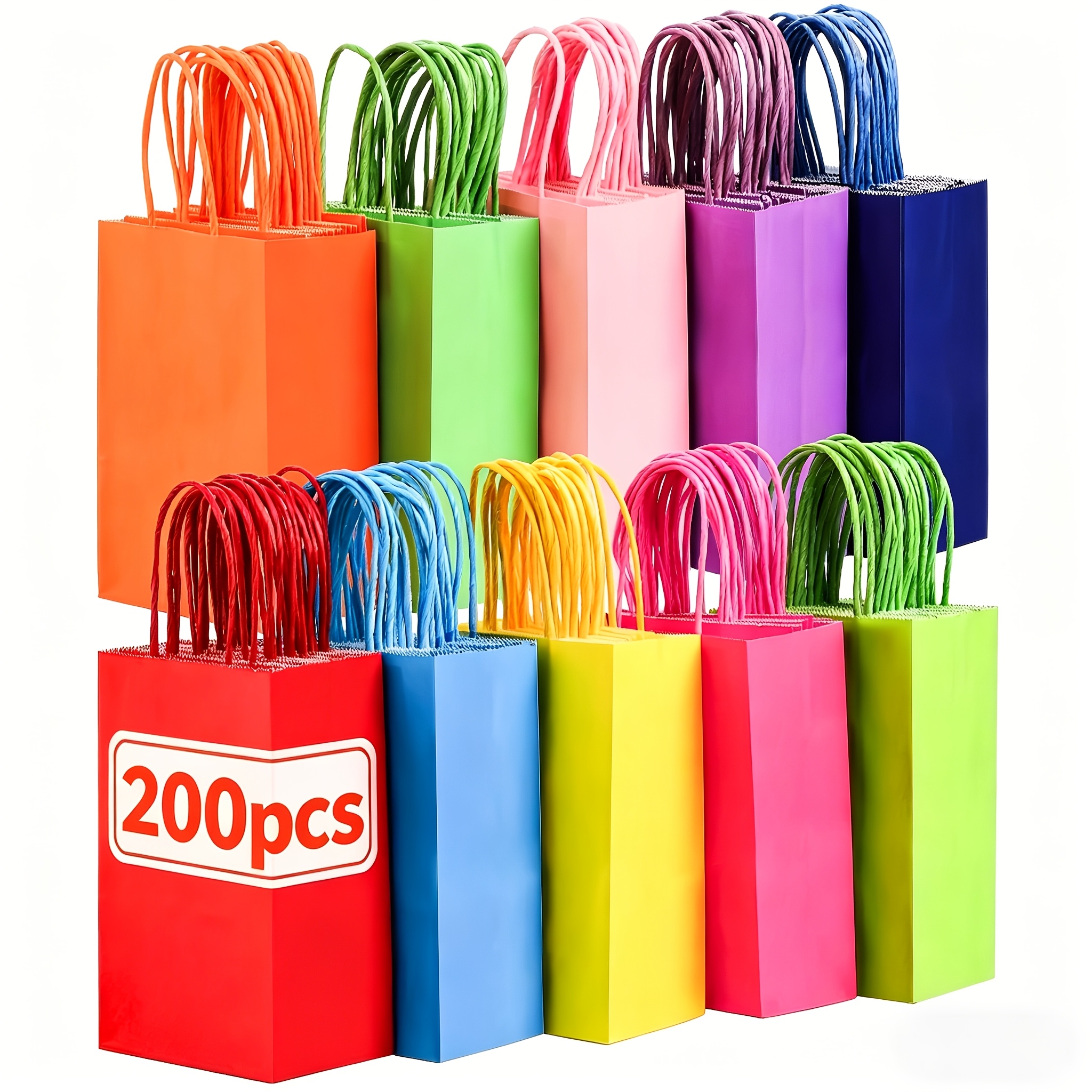 TEMU 200 Gift Bags Bulk, 10 Favor Bags With Handles, Easter Bags For Kids, Rainbow Gift Bags For Wedding Guests, Baby Shower, Birthday, Party
