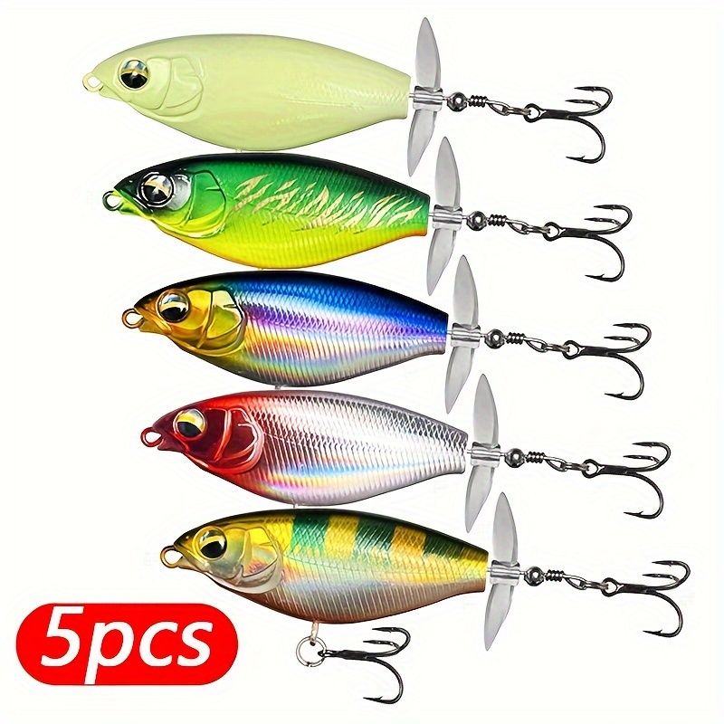 Image of 5pcs Topwater Fishing Lure Set - Realistic Hard Bait With Soft Rotating Tail, Durable Abs Material For Hunting & Fishing