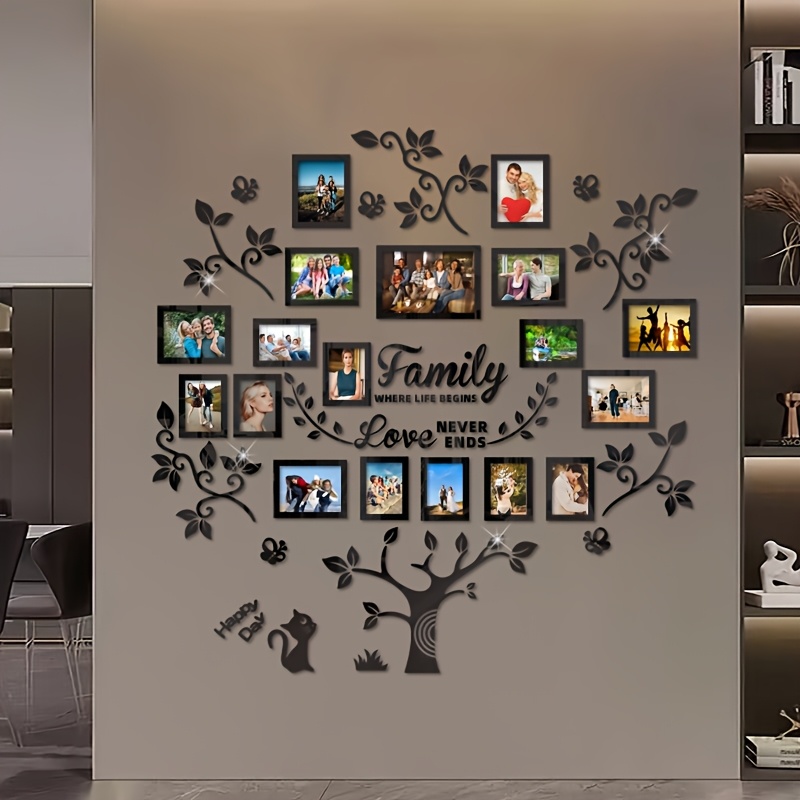 Image of The Family And Exquisite Photo Frame Tree Acrylic Mirror Wall Sticker Is Suitable For , Living Room, Dining Room, Bedroom Wall Decoration And Home