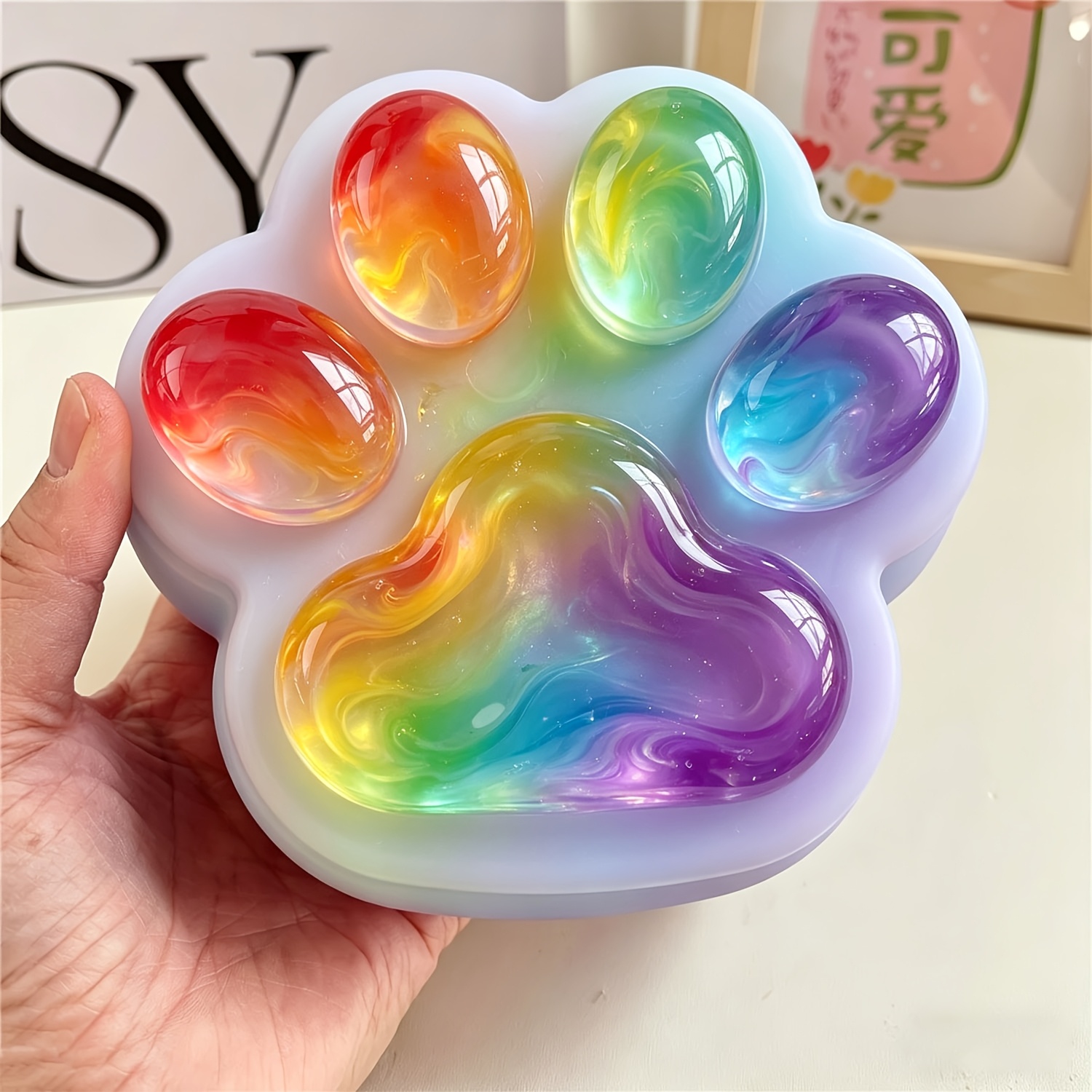 TEMU 【商品名】レジン シリコンモールド、猫の肉球 収納ボックス シリコンモールド、超極細シルバーグリッター ジュエス キャンドルホルダー 石鹸皿 アートクラフト レーション 装飾品 ギフト アゲート 犬 ペット プリント、ジュエリーコンテナ、小型収納ジャー