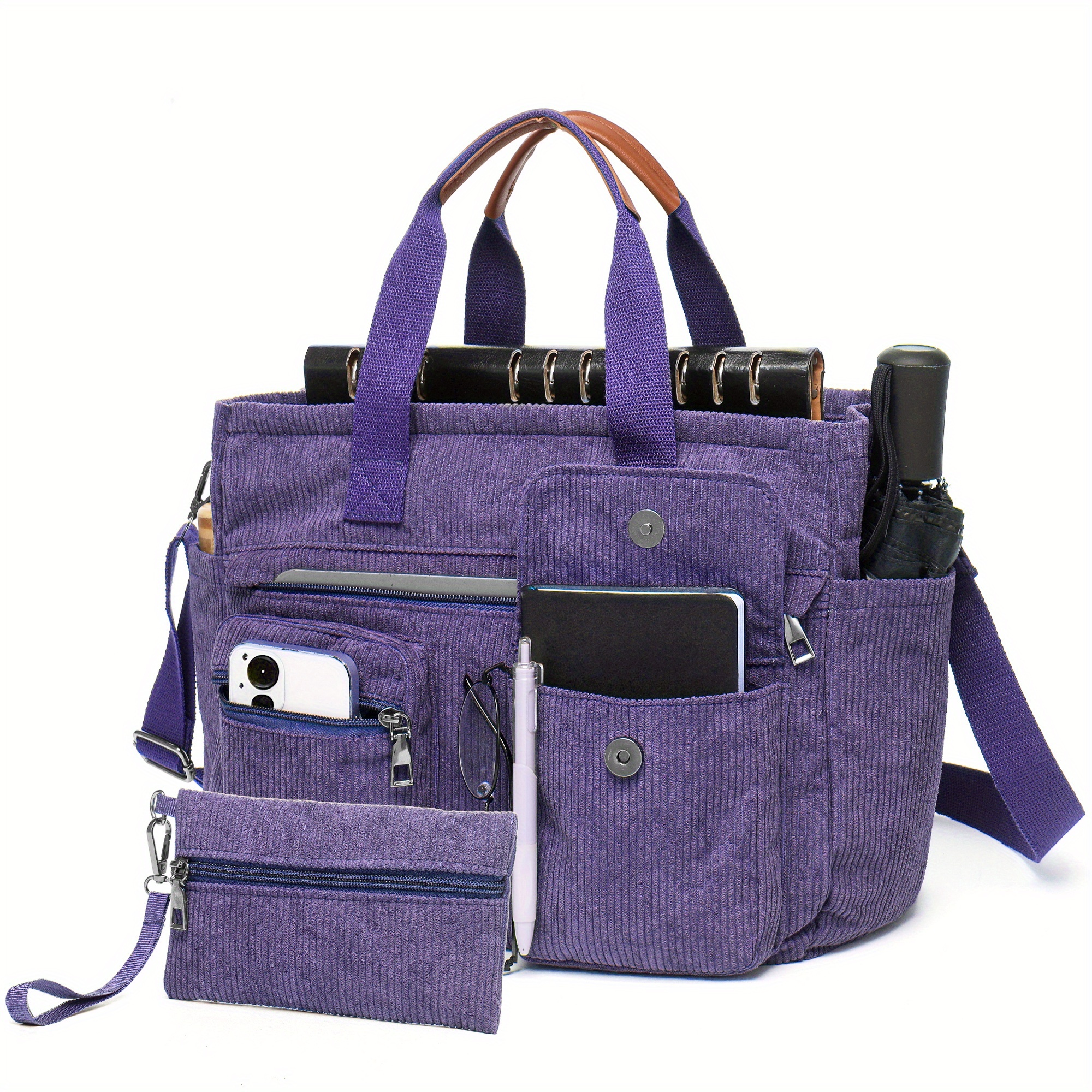 TEMU 2pcs Set Women's Crossbody Bag: Stylish Corduroy Laptop Tote & Multi-functional Shoulder Messenger Purse - Large Capacity Work Travel Gym Hobo