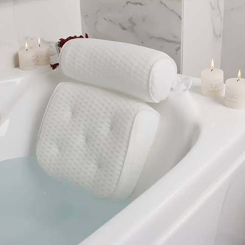 3d mesh bathtub pillow with neck and back support quick dry vinyl bath mat 6 suction cups and hooks machine washable spa accessory suitable for bathtub hot tub bathing aid bath shower pillow bathtub bathroom