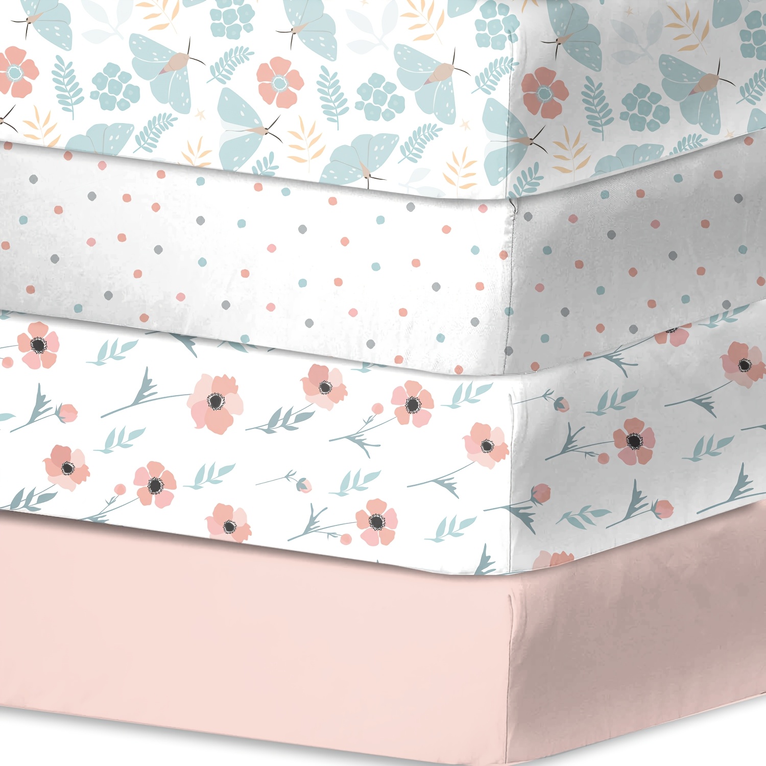 4pcs Baby Crib Bed Sheet Set, Soft & Skin-Friendly
