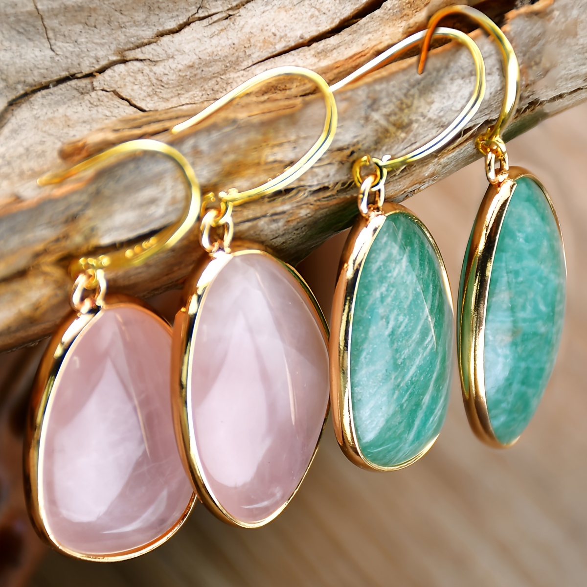 Aquamarine Earrings with Natural Rose Quartz