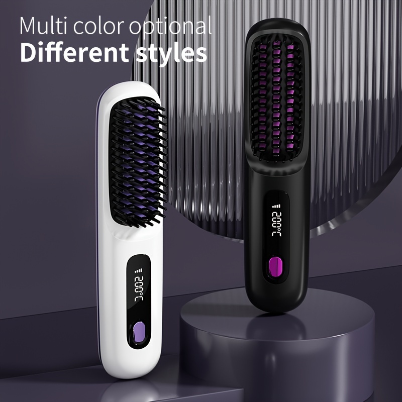 

Portable Wireless Hair Straightener Comb - Usb Rechargeable, 3-level Temperature Control, Negative For Long-lasting Shine, Led Display, Lightweight & Travel