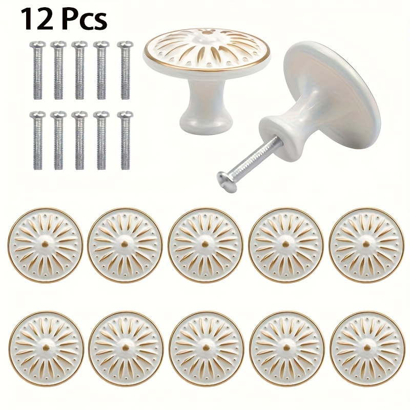E-shop 6/12/Elfenbeinweiße Aluminiumlegierung Rundknopf-Schubladengriffe im Europäischen Stil mit Strahlenden Nutten, Polierte Oberfläche & Vorgebohrte