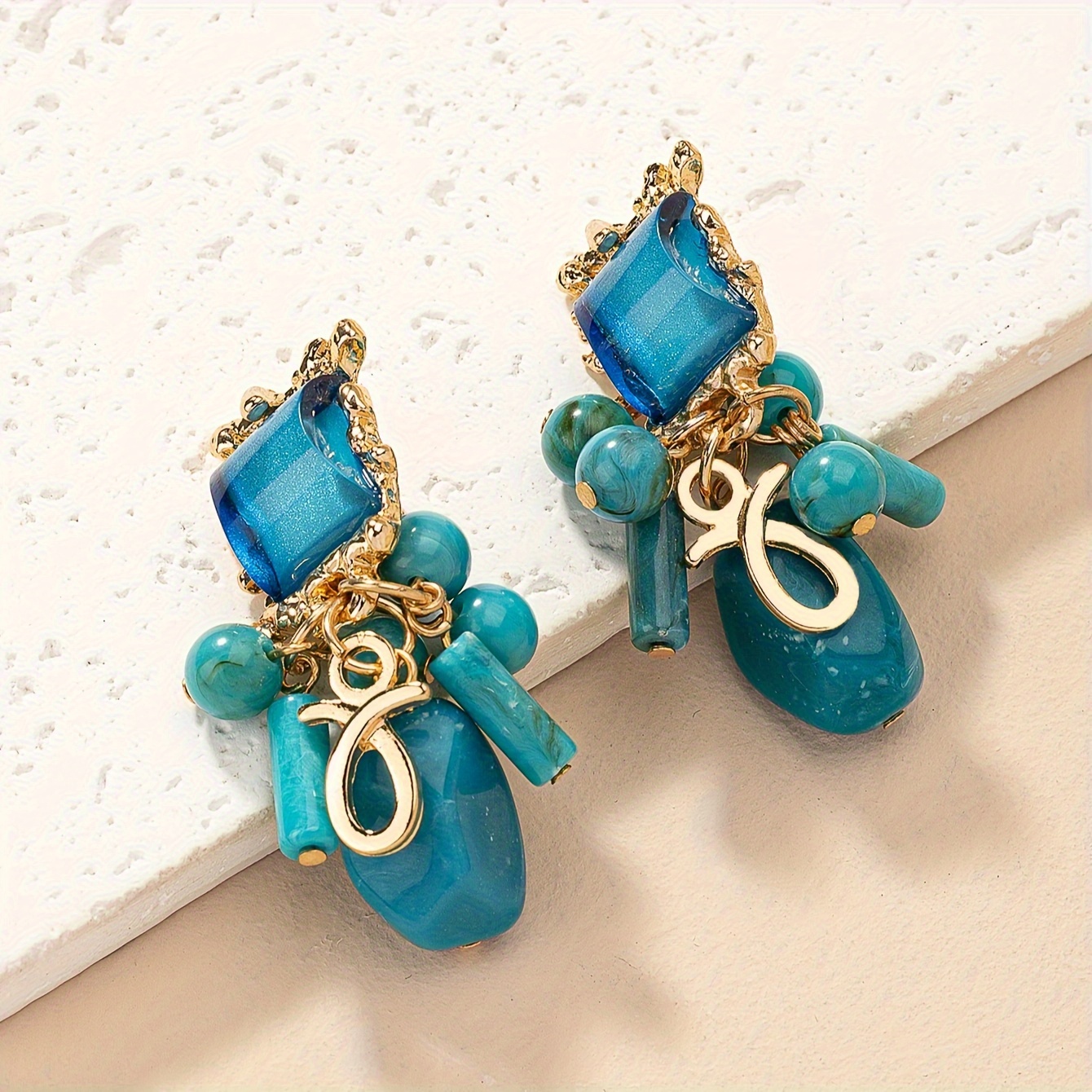 Elegant Retro Resin Beaded Clip-On Earrings for Women, Versatile