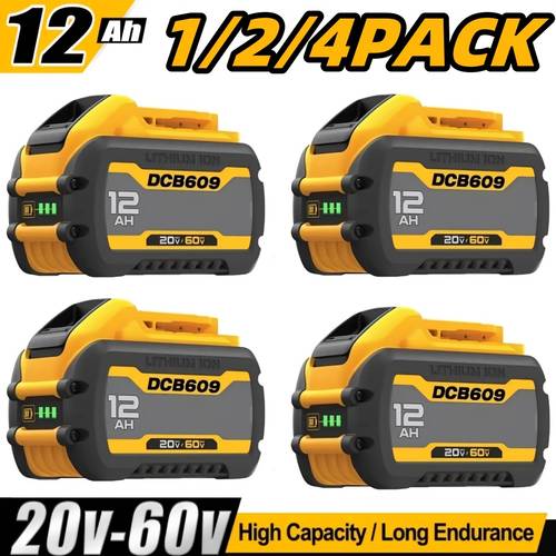 1 2 4pcs 12 0ah 20v 60 replace for dewalt dcb612 dcb609 battery for dewalt cordless power tools replace for dewalt 20v 60v battery dcb612 dcb610 for dewalt 20 60v battery
