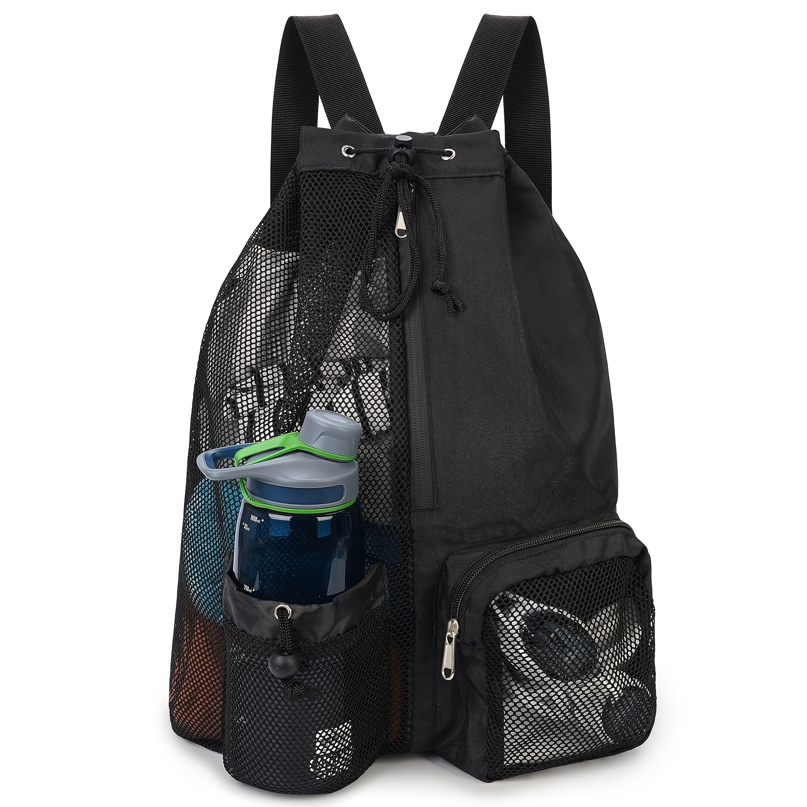 Image of Large Mesh Drawstring Sports Backpack With Wet Pocket And Quick-dry Compartment For Swim/gym Gear, Foldable Lightweight Fitness Bag With Adjustable Straps (unisex For Fitness And Summer Trips)
