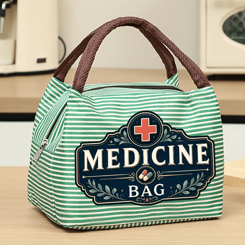 TEMU Retro Medicine Bag Striped Tote Bag Women's, Travel Essential Storage Bag And Laptop Bag, Portable Work Travel And Home Organization Bag, In