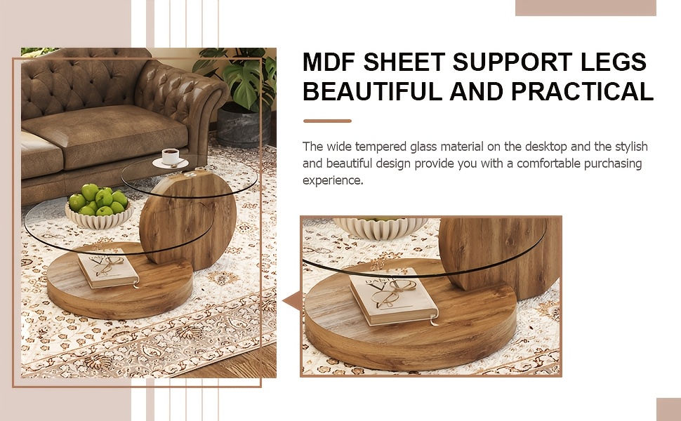 Glass Coffee Tables for Living Room Round Coffee Tables Modern Double Layer Round Table Circle Coffee Table for Small Space Home Office, Durable And Not Easily Broken, Easy to Assemble, Fashionable Design Feel (42 Inch X 17 Inch)
