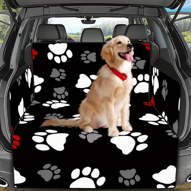 Image of 1pc Oxford Cloth Pet Car Trunk Pad, Dog Paw Print, Fully Covered Seat Cushion, Durable, Used For Vehicle Protection