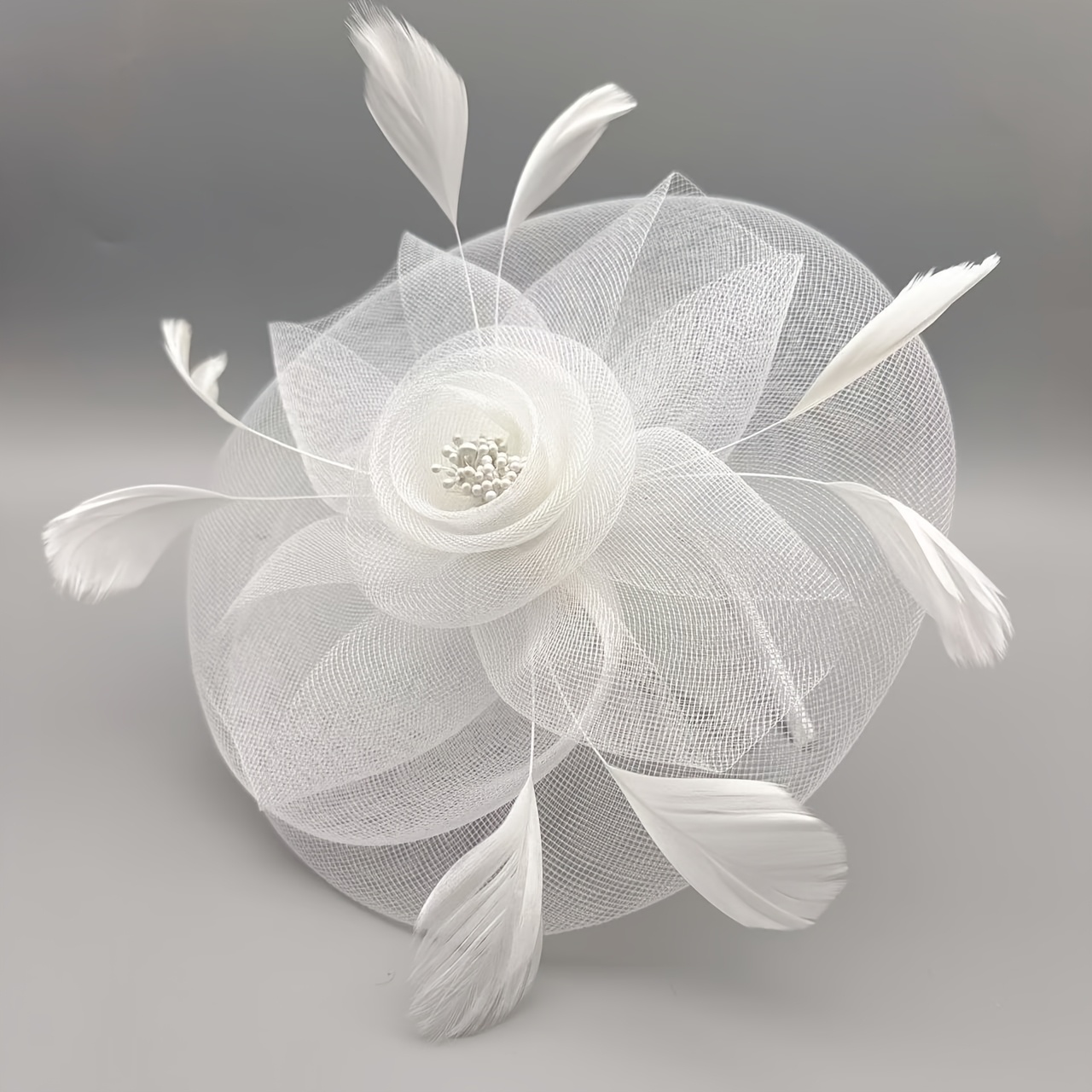 WHITE  NETTED FASCINATOR HEADBAND HAT  BRIDAL TEA CHURCH‎ DERBY White Fascinator Hat, Big Kentucky Derby Fascinator Hat, Big  main image 4