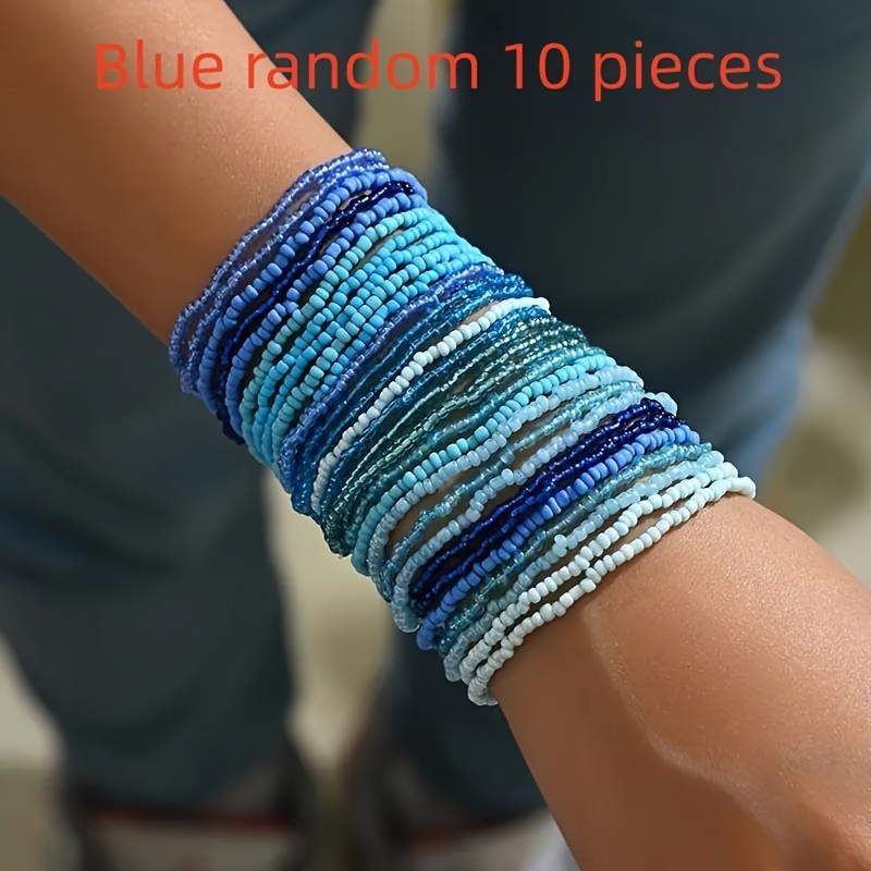 

Lot de 10 Bracelets pour Femmes Style Bohémien avec Perles de Riz Colorées Multicouches, et Polyvalents