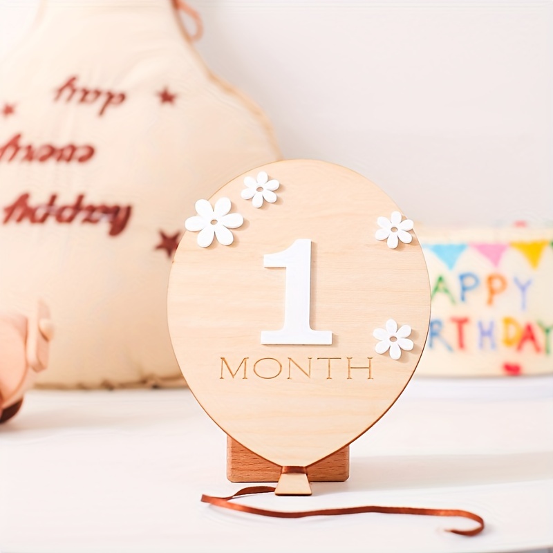 1 set wooden milestone blocks birth month photo props   shaped wooden   pieces for balloon celebration commemorative keepsake shower gift details 1