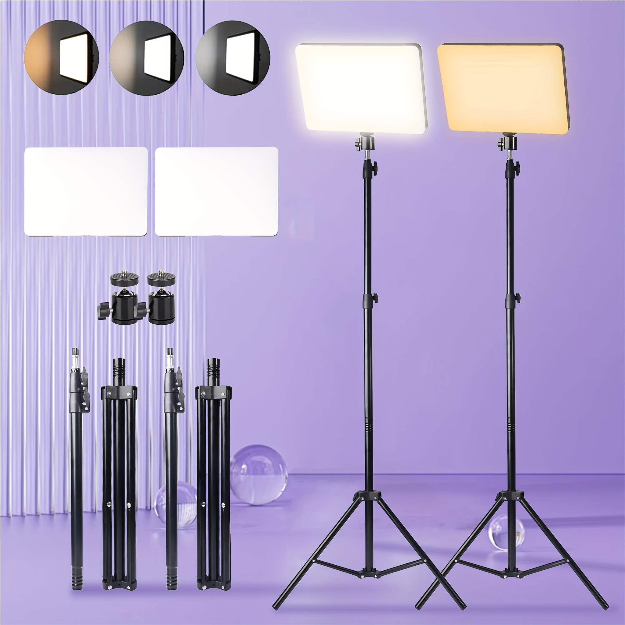 E-shop 2er-Pack LED Videoleuchten Kit Studio Licht, 10" Dimmbare Fotografie Beleuchtung Kit mit Stativ, Videoaufnahme, Game Streaming
