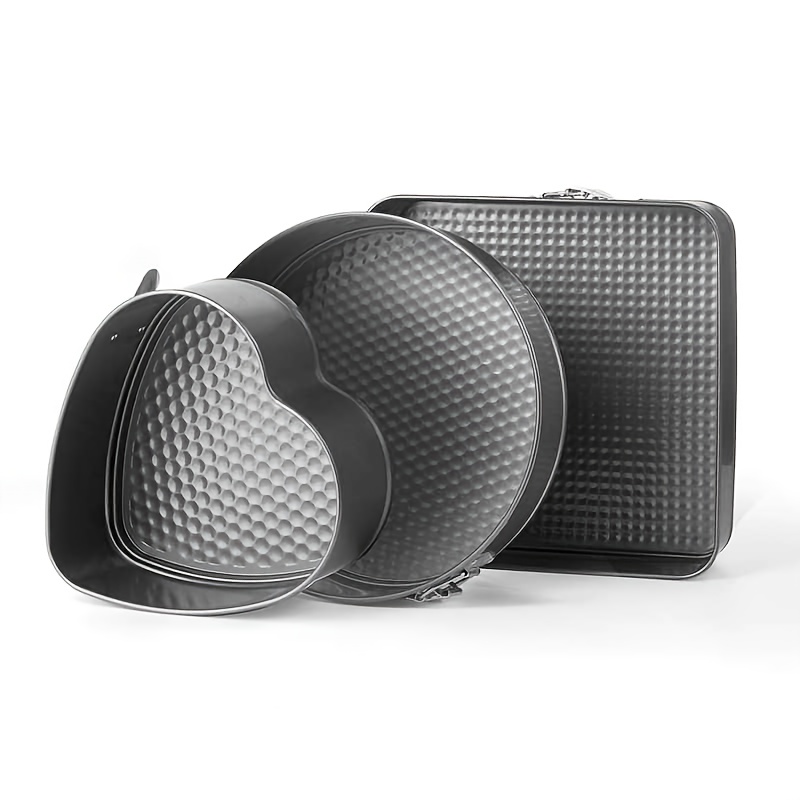 3pcs Square & Round Heart Multi-Size Carbon Steel Removable Bottom Cake Molds, High-Temperature Resistant and Easy to Clean. Suitable for Home Use, and for Holidays Such as Halloween, Christmas, and Valentine's Day