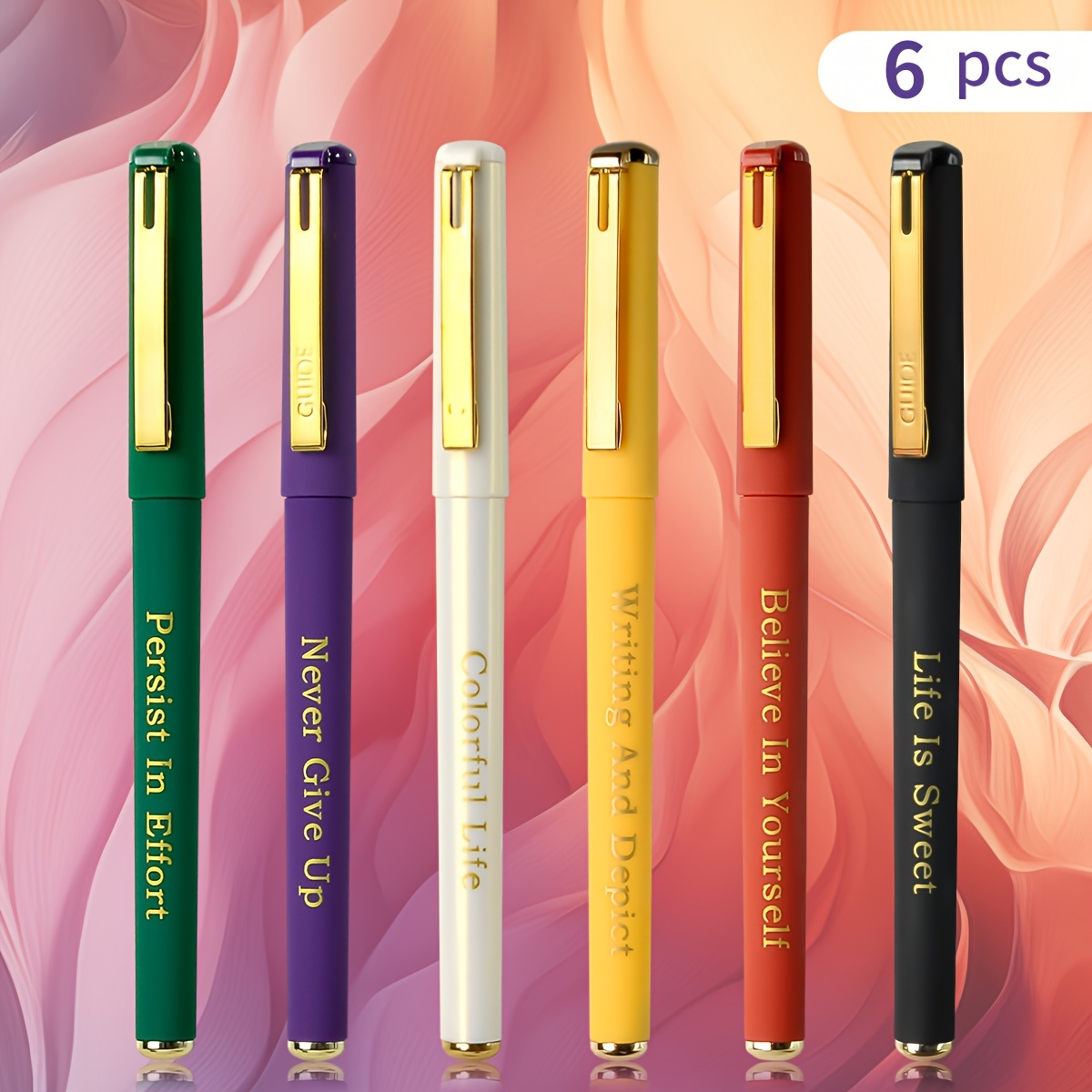 Image of Wqn 6pcs Inspirational Quote Gel Pens, 0.7mm Fine Point Smooth Writing Ballpoint Pens, Matte Vintage Color Neutral Pens, Minimalist Office Journaling Writing Stationery Supplies
