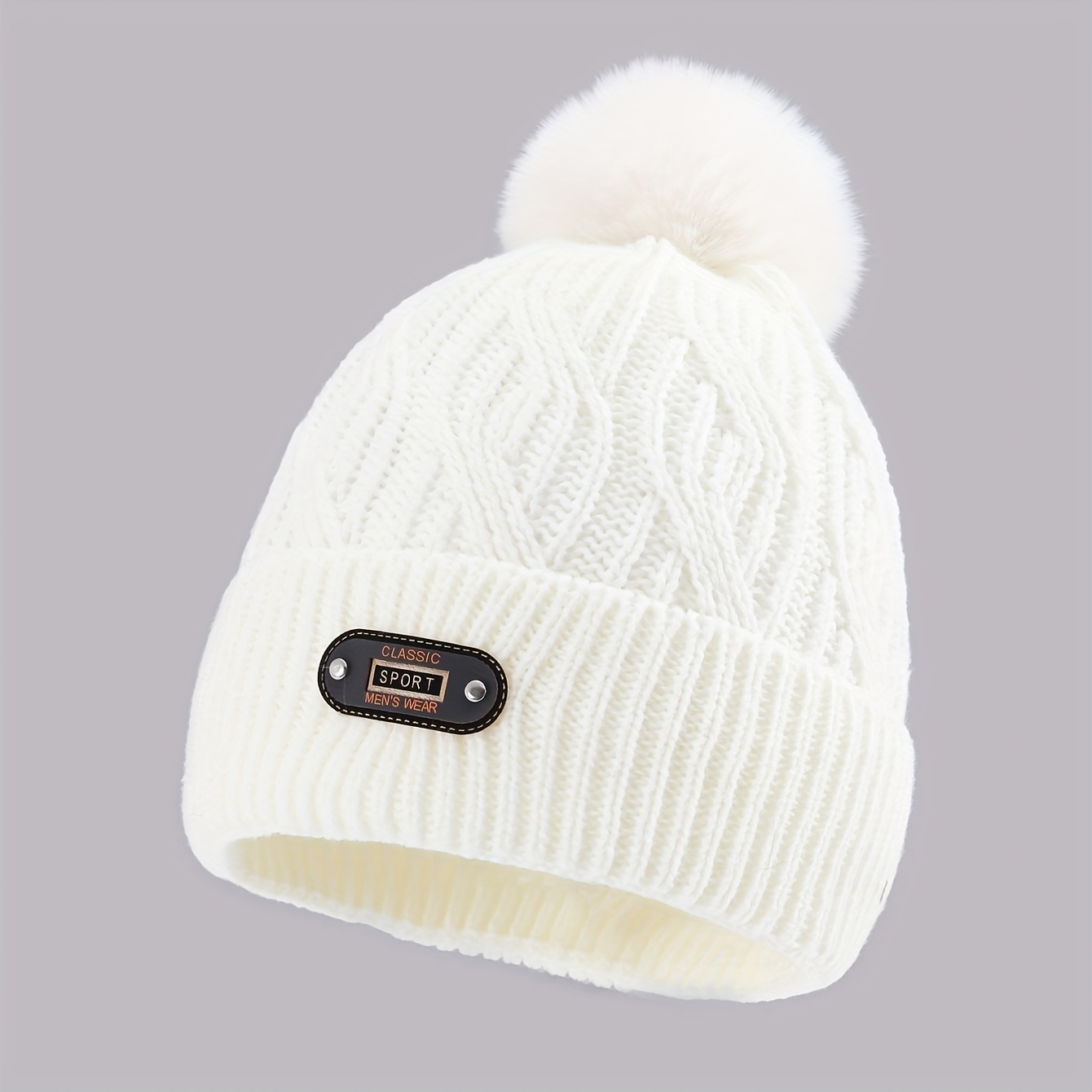 A Printed Pompom Beanie