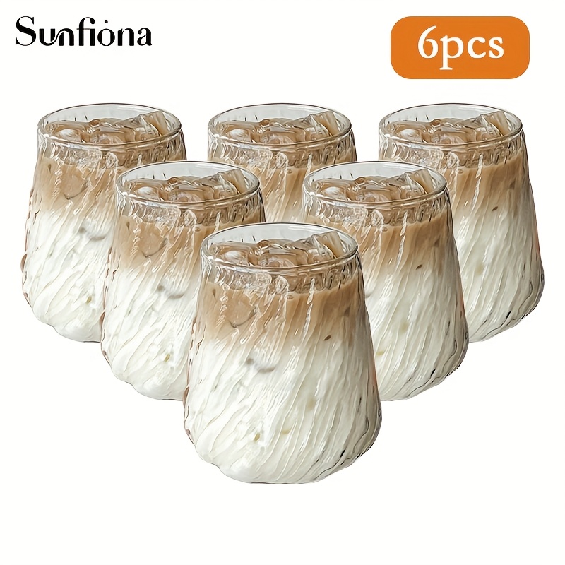 Sunfiona 4/6pcs Ins Ice Coffee Cup, Texture, Heat-resistant Glass Cup, Perfect For - Coffee Cup, Milk Cup, Juice Cup, Men's Gift, Women's Gift