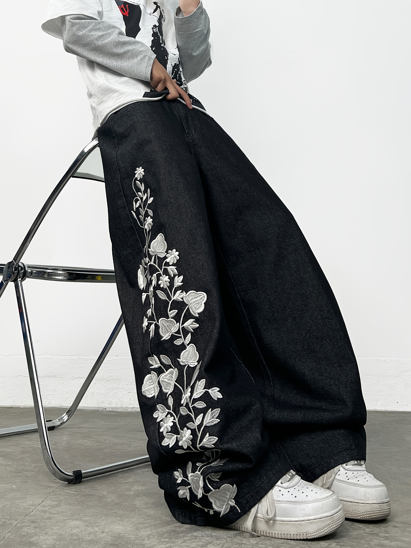 Washed Black Loose-Fitting Casual Jeans, Unisex Y2K Style