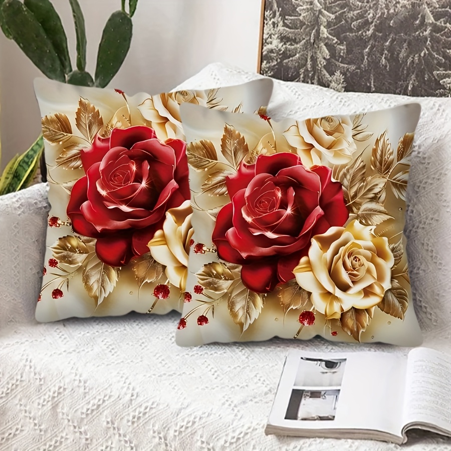 2pcs throw pillow covers design in red golden Temu Chile