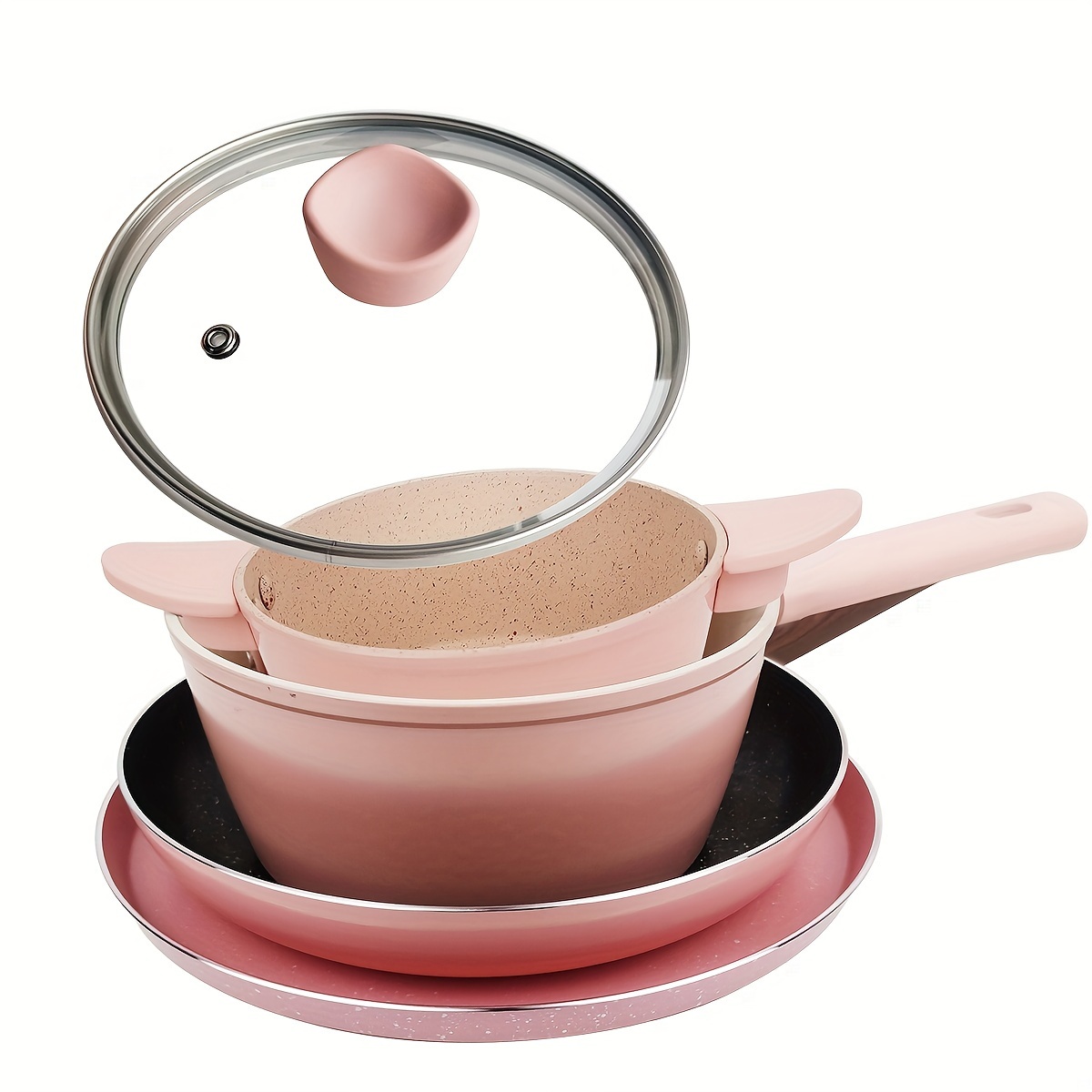 6pcs pink non stick cookware set     frying pan wok for home kitchen essentials details 5