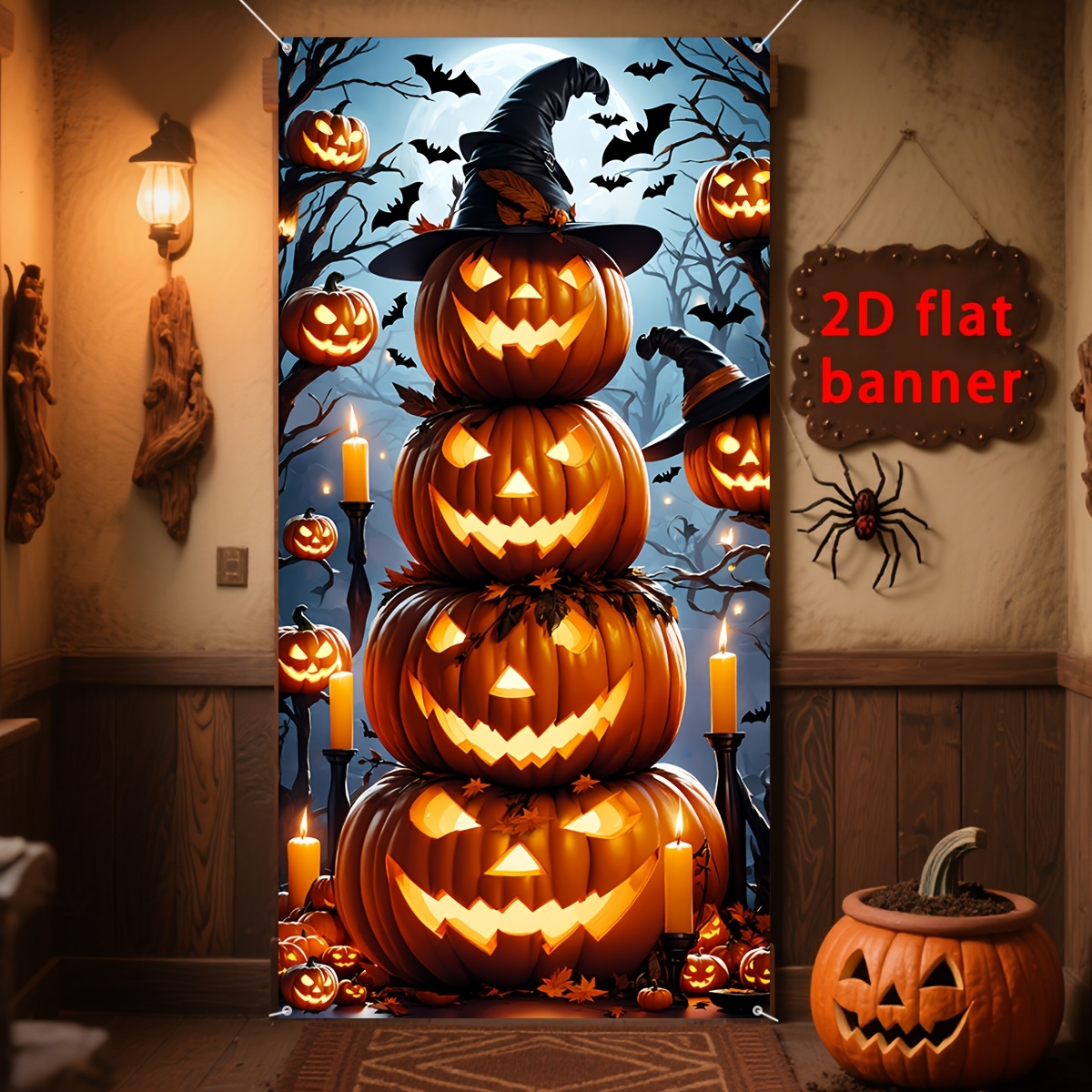 TEMU Bannière de porte 2D plate - Bannière de porte 2D plate - Bannière de fête 2D plate, 1 pièce, Bannière de porte décorative d'Halloween, avec un