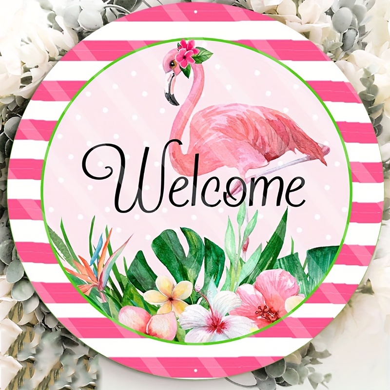 

1pc 8x8inch Aluminum Metal Sign Round Pink Flamingo Wreath Sign, Signs For Wreaths, Wreath Enhancement
