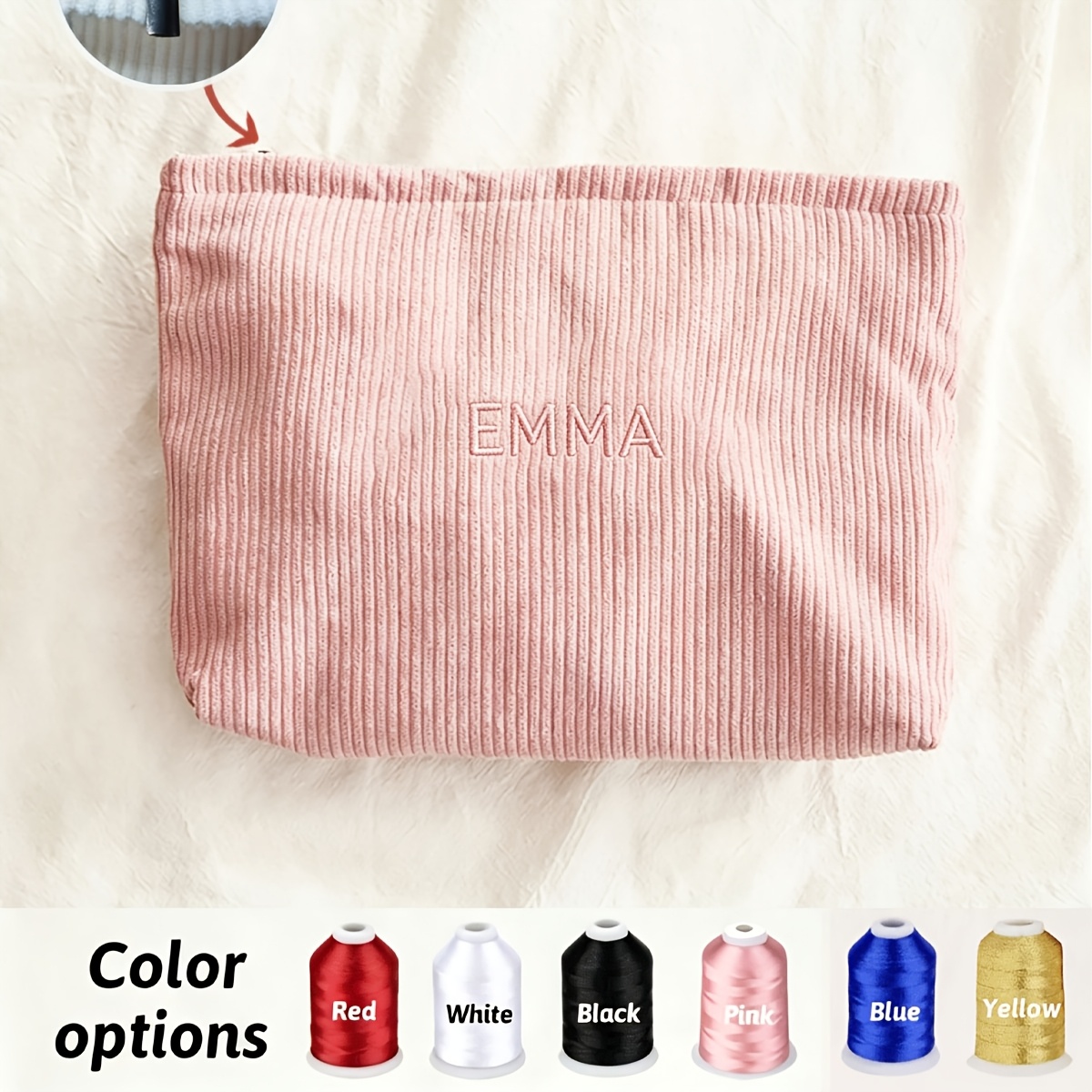 TEMU Custom Embroidered Name Corduroy Makeup Bag, Personalized Cosmetic Pouch, Perfect Gift For Christmas, Valentine's Day, Mother's Day, Bridesmaid,