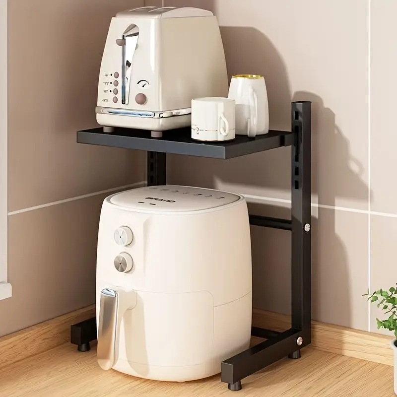 1pc air fryer storage rack metal countertop organizer for kitchen multi functional universal stand for rice cookers and small appliances space saving layered design no metal pipes included kitchen storage solution modern kitchen accessory metal construction air fryer accessories standing shelf Product details 4