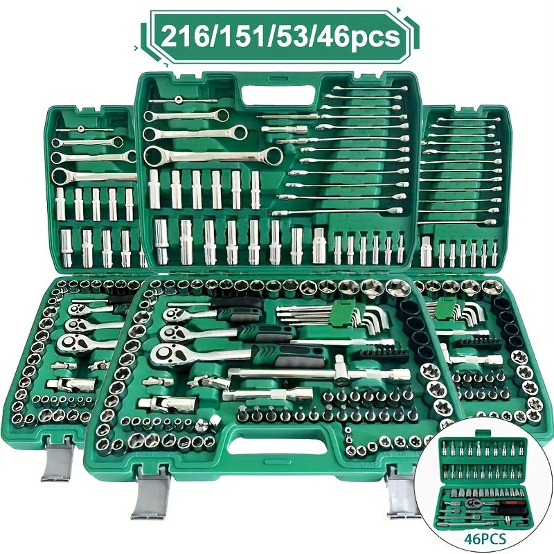 high end professional 216 151 53 46pcs tool set 1 4 3 8 1 2 drive depth and standard socket ratchet wrench set s2 and crv socket auto parts repair fast ratchet wrench and other auto repair accessories professional racing grade repair tool set details 0