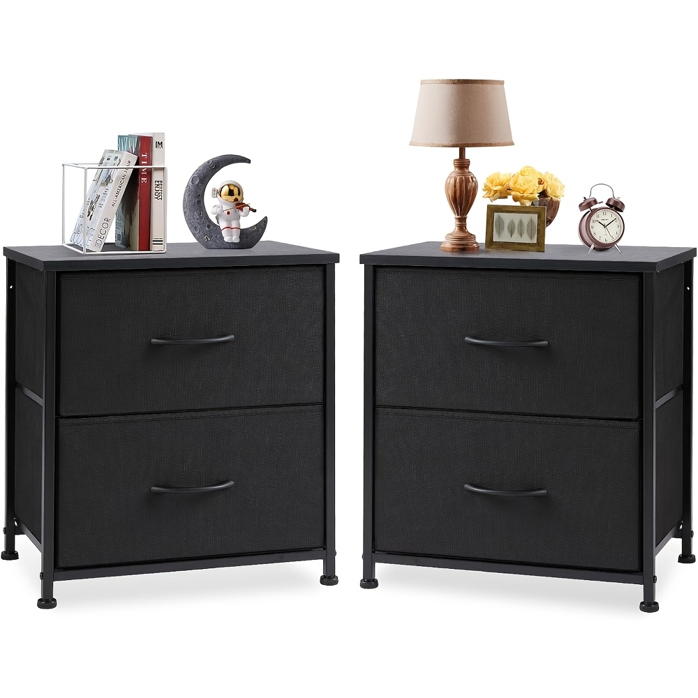 TEMU 2-drawer Fabric Nightstand With Wooden Tabletop, High Leg Small Storage Cabinet, Double Drawer Dresser Organizer, Multifunctional Bedroom Side