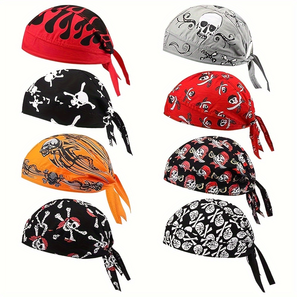 

8-pack Cotton Pirate Bandana Headwraps Unisex Sports Cycling Running Headscarves, Lightweight Knitted Caps, Hand Washable - Perfect Gift