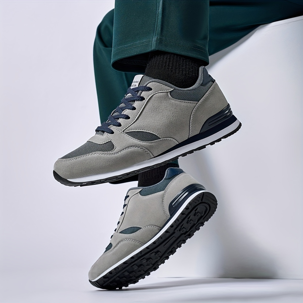 Men'S Stylish Low-Top Sneakers - Breathable Mesh, Lace-Up Running Shoes with Stylish Gray and Navy Design, Perfect for Casual and Street Wear, Casual Street Shoes|Minimalist Style|Breathable Upper, Sneakers