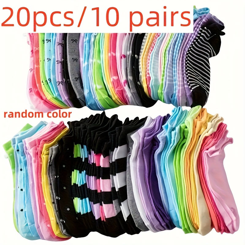 E-shop 20 Stück/10 Paar Modische --Socken, Weiche, Atmungsaktive und Bequeme Low-Cut Socken mit Lustigen Mustern (Herzen, Streifen, Punkte) in