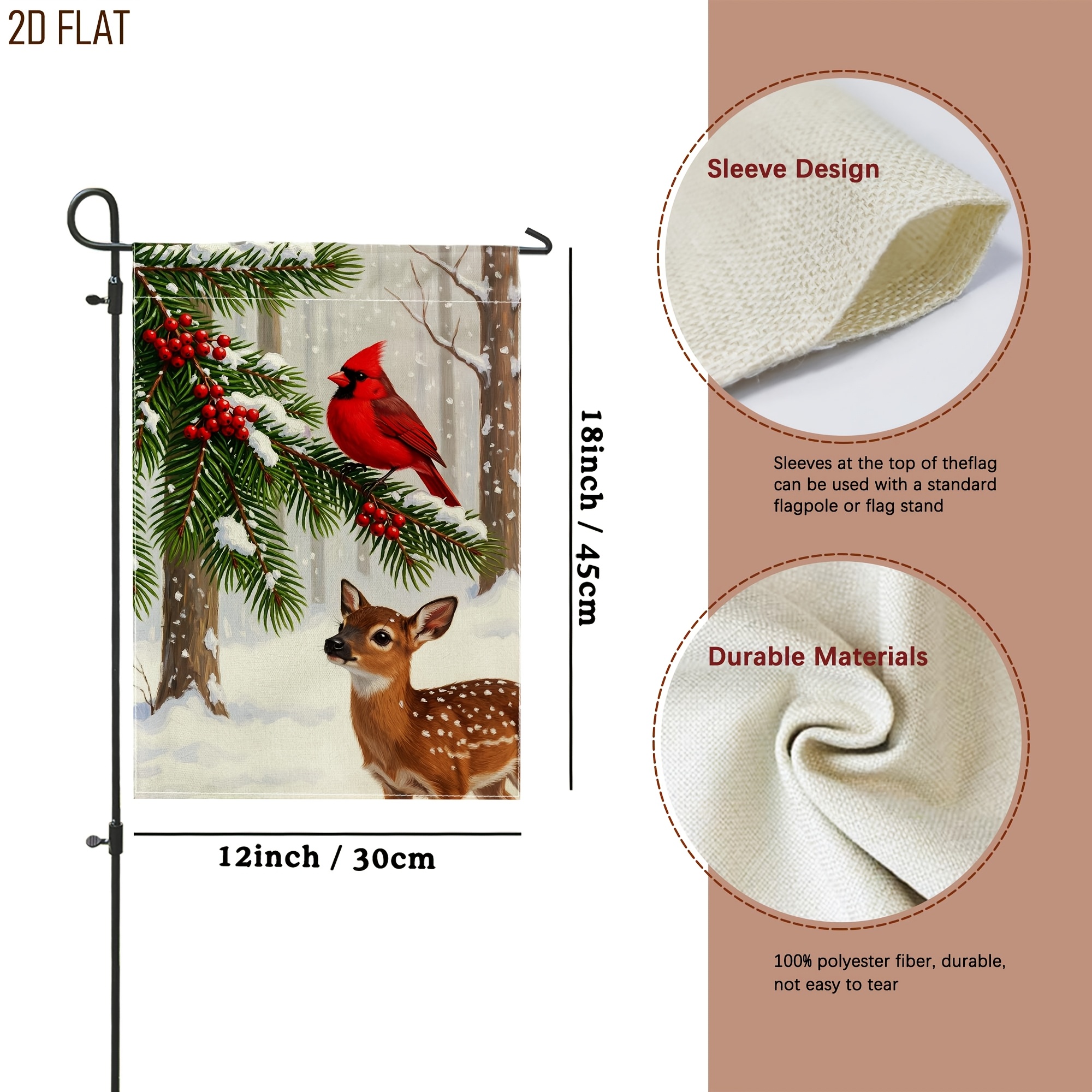 TEMU 2d Flat, 1pc 2d Flat House Flag, Winter Natural Deer Pine Burlap Double-sided Front Porch Decorative Flags For Outdoor Yard Lawn Patio Doorway
